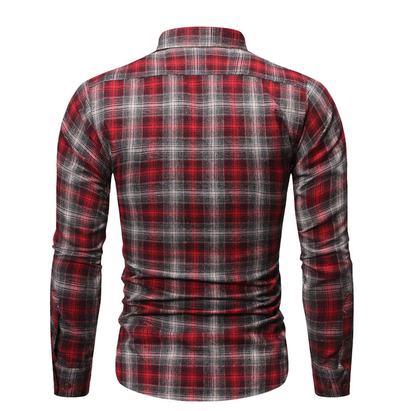 Men's Plaid Lapel Collar Shirt - Long Sleeve Dual Pocket Casual Shirt