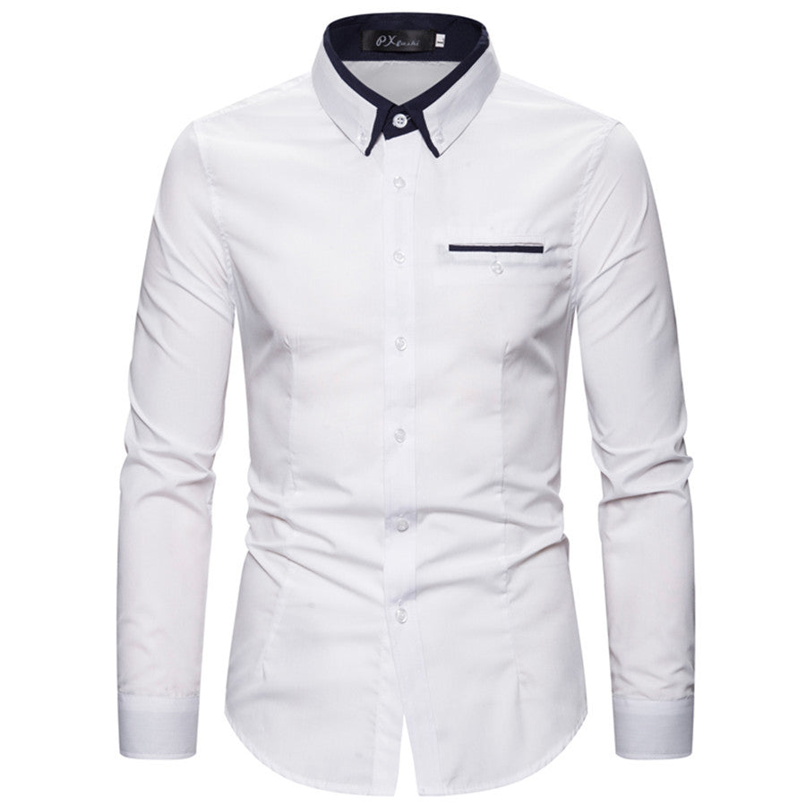 Men's Double Layer Collar Business Shirt - Slim Fit Long Sleeve Plus Size