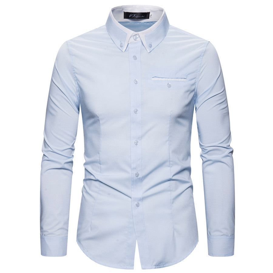 Men's Double Layer Collar Business Shirt - Slim Fit Long Sleeve Plus Size