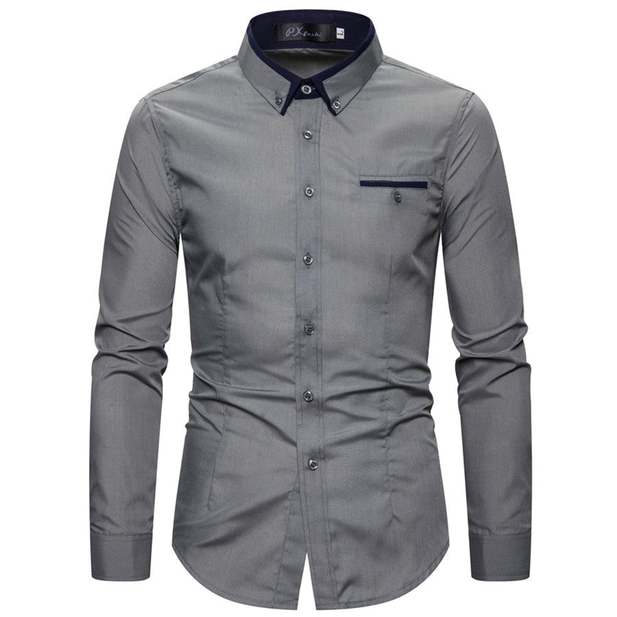 Men's Double Layer Collar Business Shirt - Slim Fit Long Sleeve Plus Size
