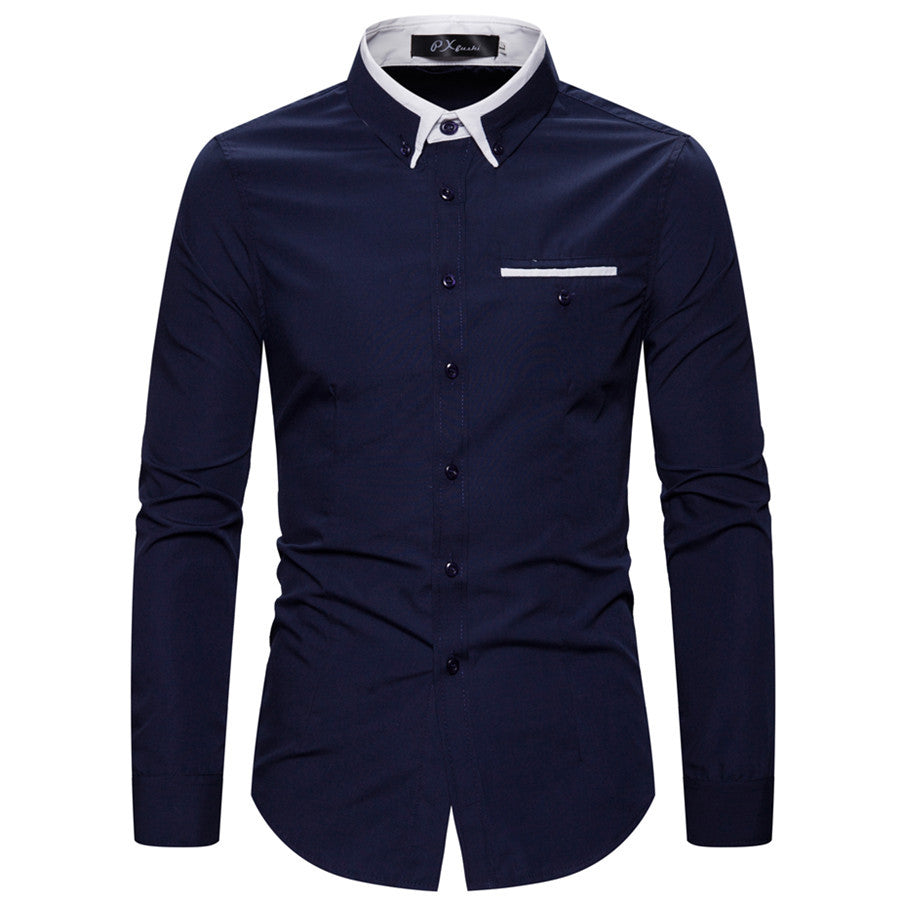 Men's Double Layer Collar Business Shirt - Slim Fit Long Sleeve Plus Size