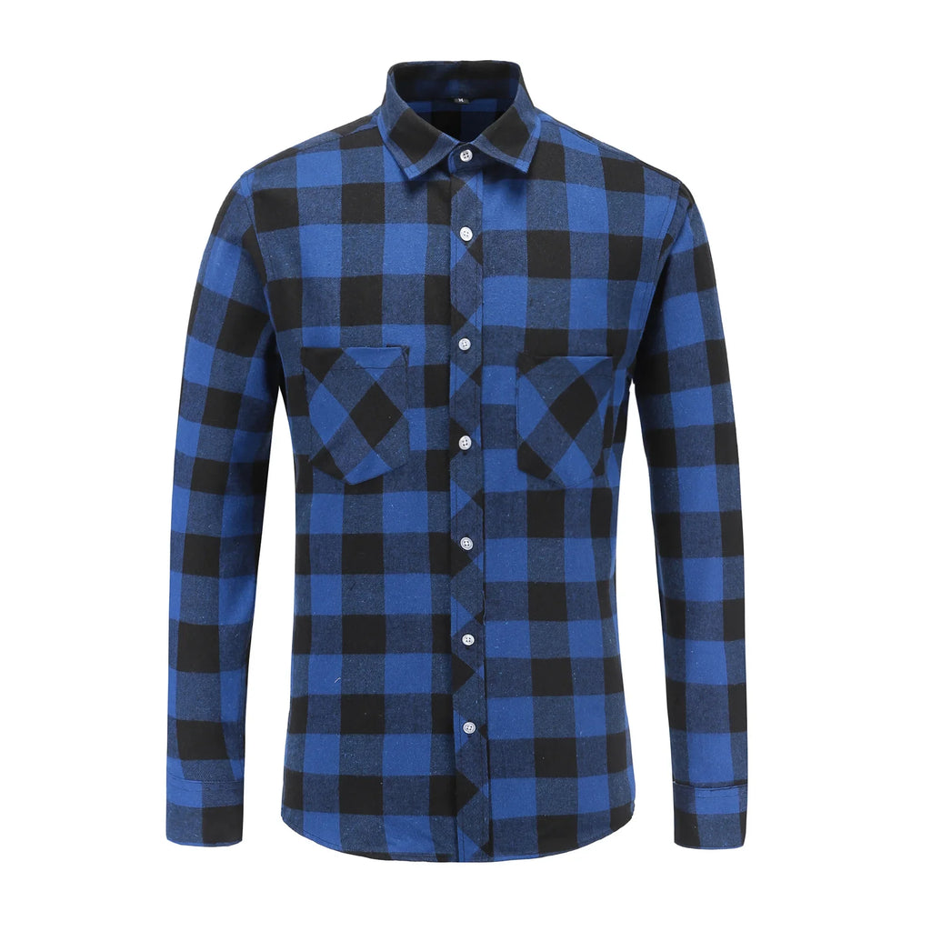 Men's Long Sleeve Plaid Shirt - Double Pocket Casual Button-Up Cardigan