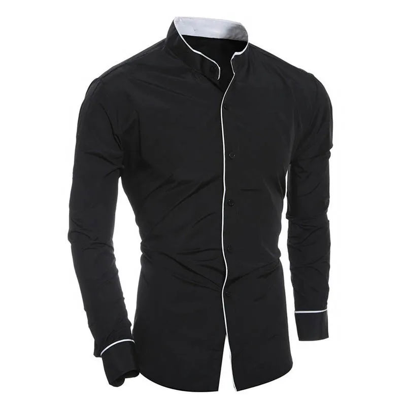 Men's Mandarin Collar Casual Shirt - Slim Fit Long Sleeve