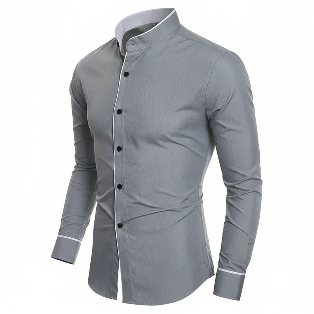 Men's Mandarin Collar Casual Shirt - Slim Fit Long Sleeve