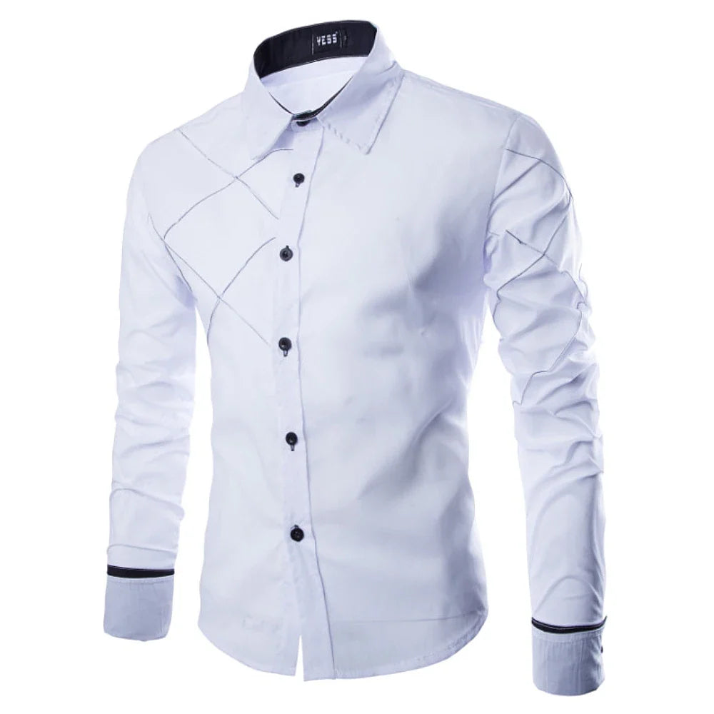 Men's Business Formal Plaid Shirt - Long Sleeve Gentleman Lapel Collar