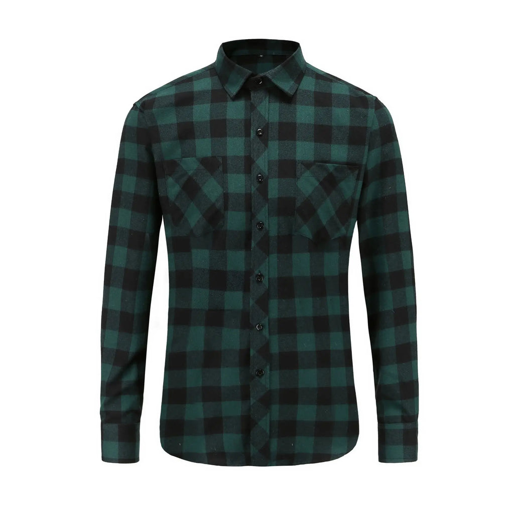 Men's Long Sleeve Plaid Shirt - Double Pocket Casual Button-Up Cardigan