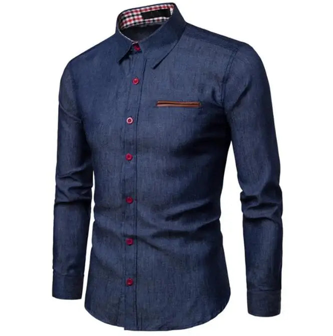 Men's Denim Shirt - Long Sleeve Casual Slim Fit Cotton Shirt