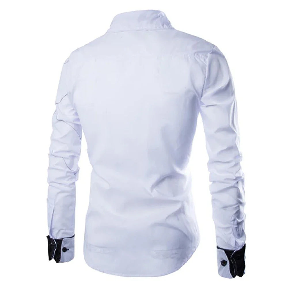 Men's Business Formal Plaid Shirt - Long Sleeve Gentleman Lapel Collar