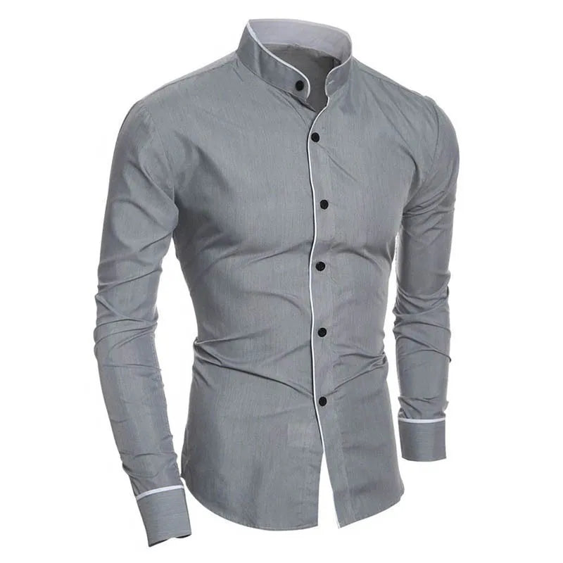 Men's Mandarin Collar Casual Shirt - Slim Fit Long Sleeve