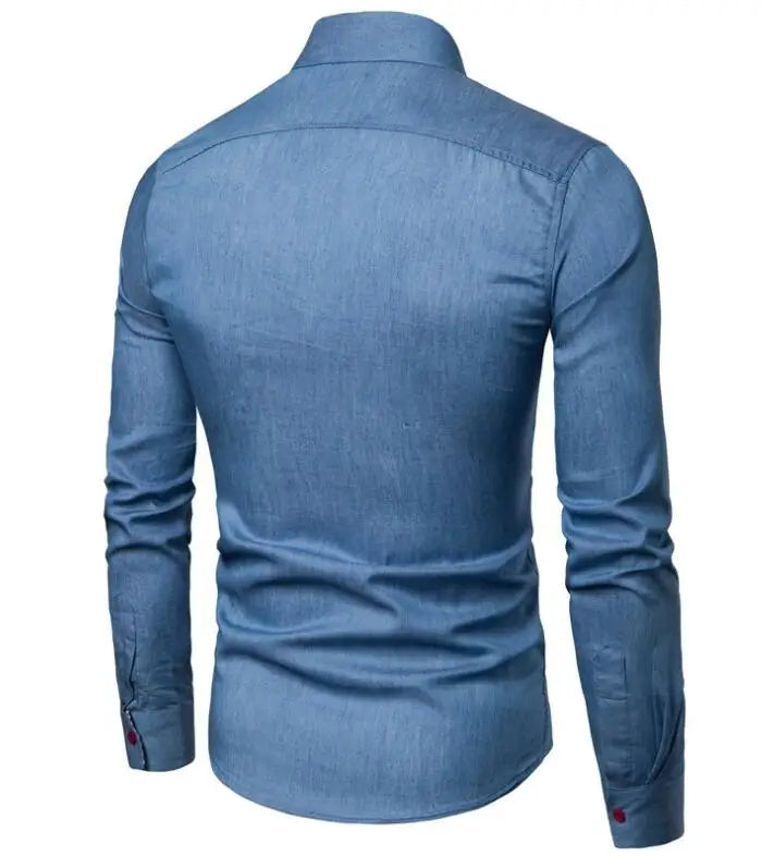 Men's Denim Shirt - Long Sleeve Casual Slim Fit Cotton Shirt