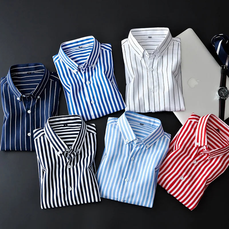 Men's Classic Blue Striped Dress Shirt - Business Casual