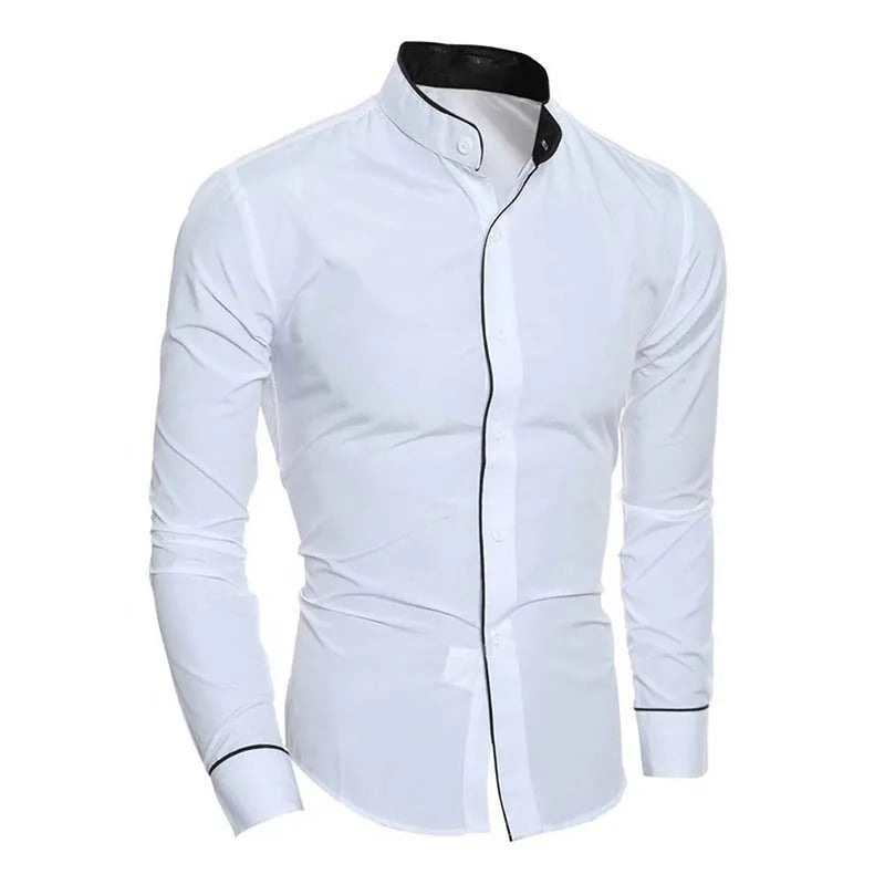 Men's Mandarin Collar Casual Shirt - Slim Fit Long Sleeve