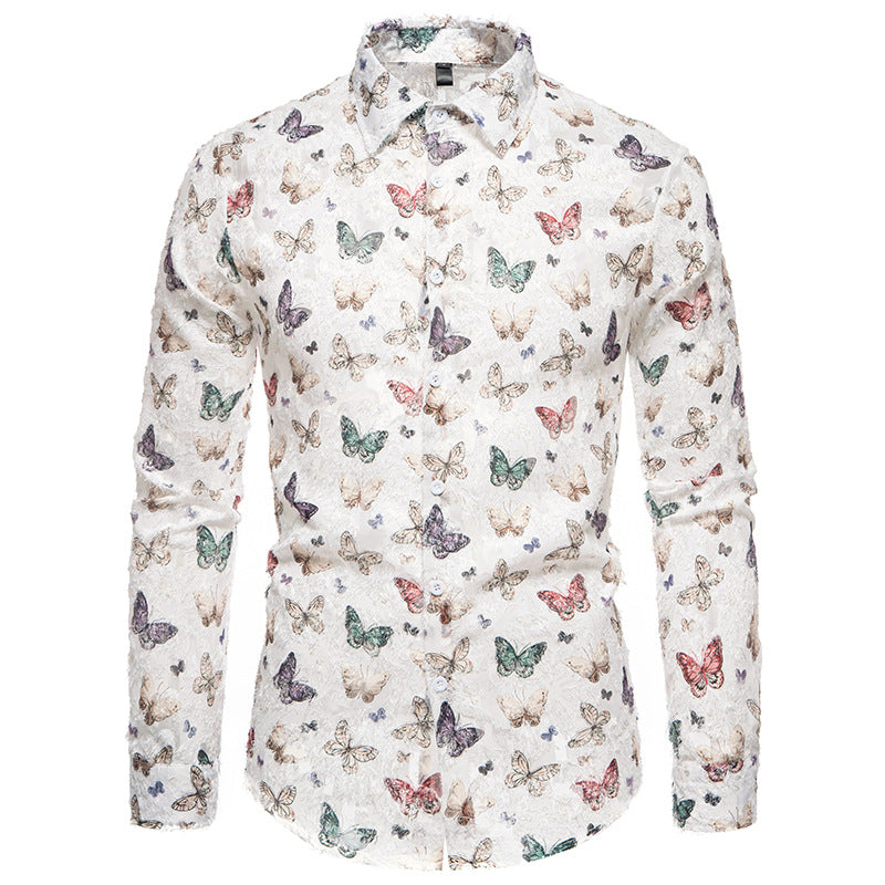 Men's Butterfly Tassel Design Shirt - Long Sleeve Loose Fit