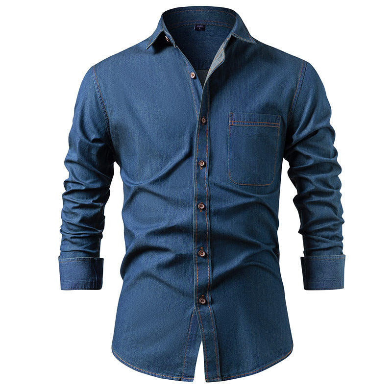 Black denim shirt men no-iron