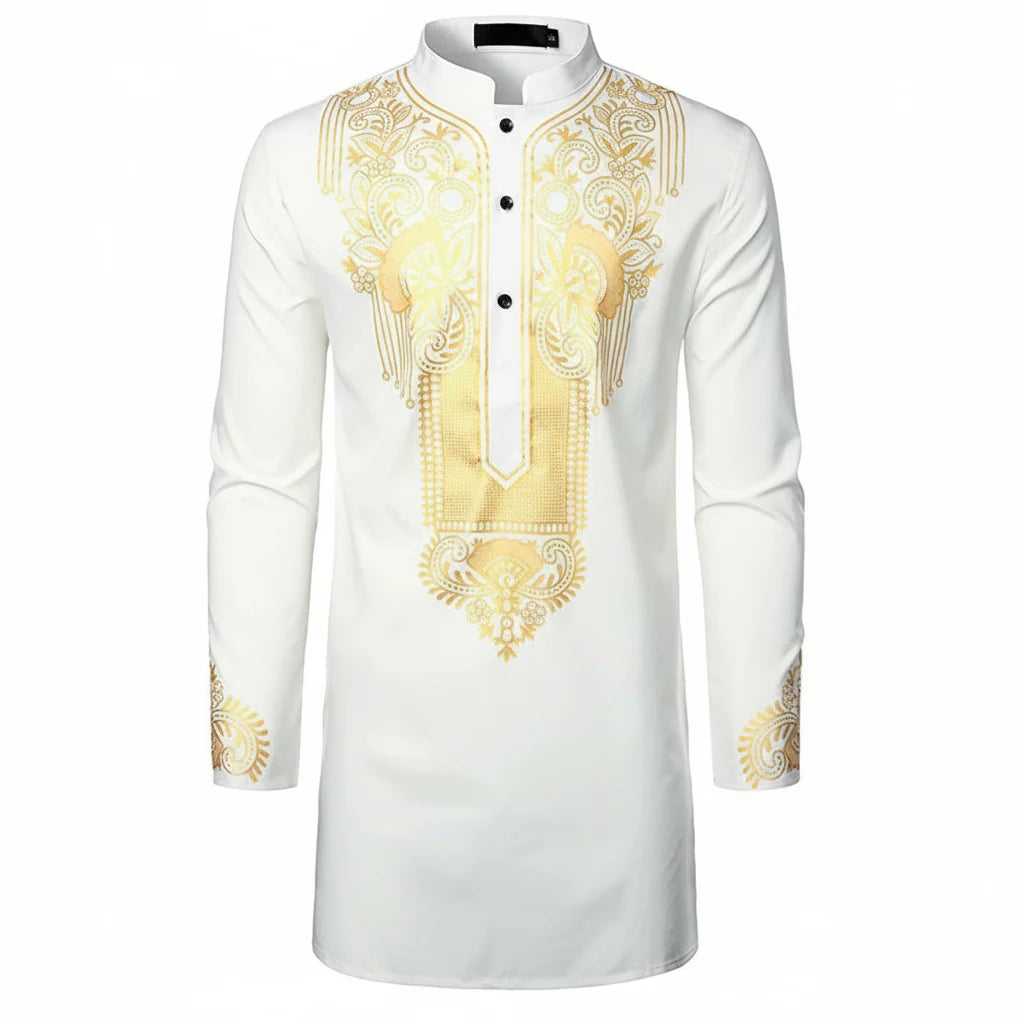 Men's African Totem Print Shirt - Long Sleeve Ethnic Pattern by Global Dress Shirts