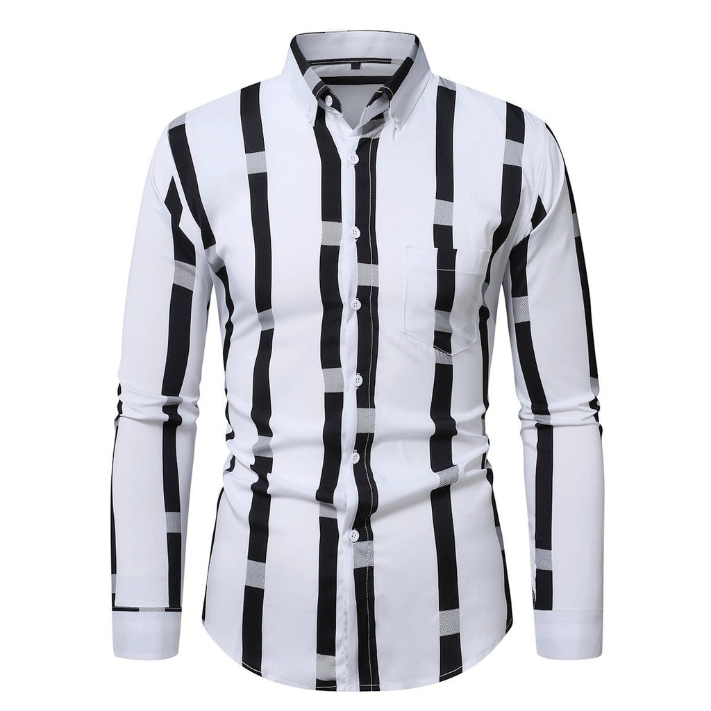 Men's Vertical Stripe Shirt - Long Sleeve Casual Plus Size