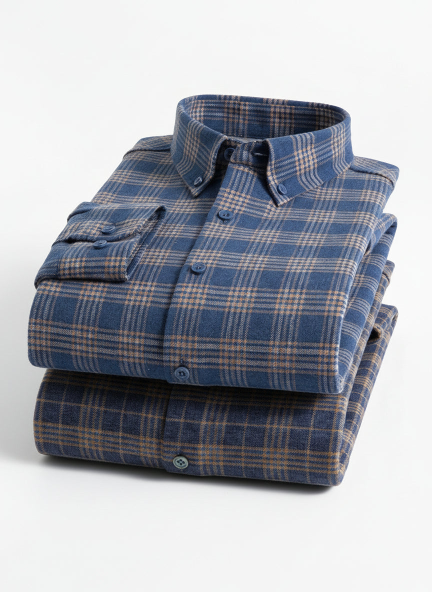 Autumn Winter Warm Men's Shirt | Long Sleeve Brushed Fleece-Lined Thickened Casual Business Pure Cotton Shirt