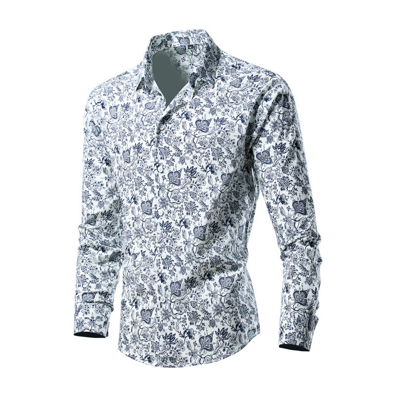 Men's Floral Print Hollow Out Shirt - Long Sleeve Casual Plus Size