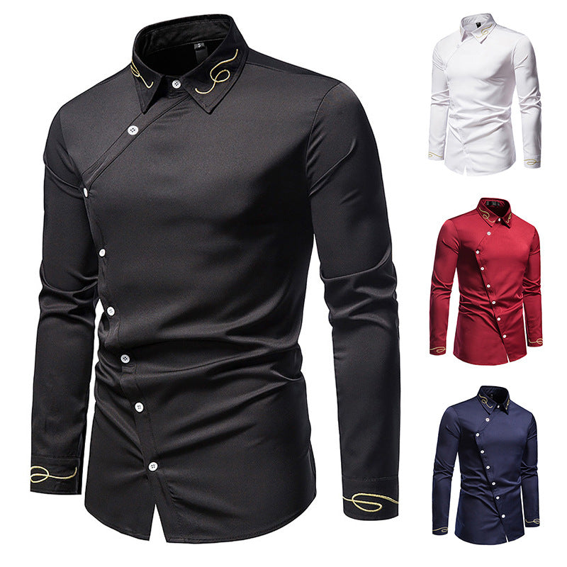 Men's Western Embroidered Shirt - Asymmetric Long Sleeve Cowboy Shirt