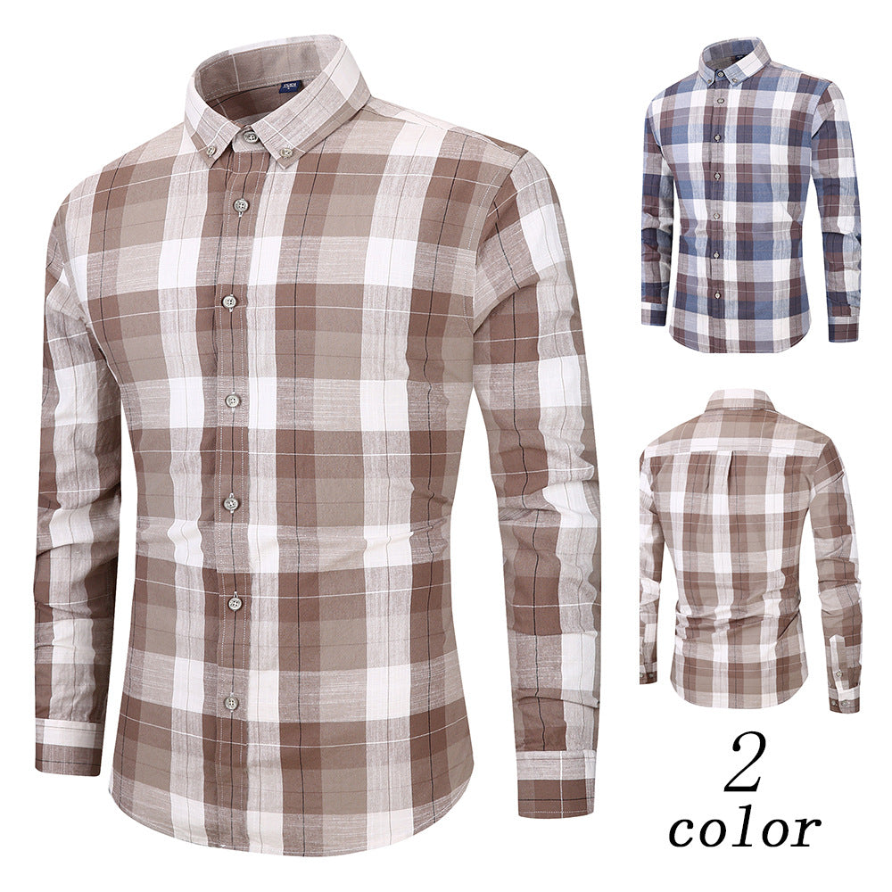 Men's Cotton Plaid Long Sleeve Dress Shirt - Business Casual Button Down