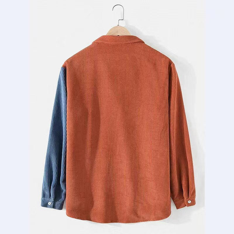 Men's Corduroy Long Sleeve Shirt - Casual Color Block Button Down Shirt