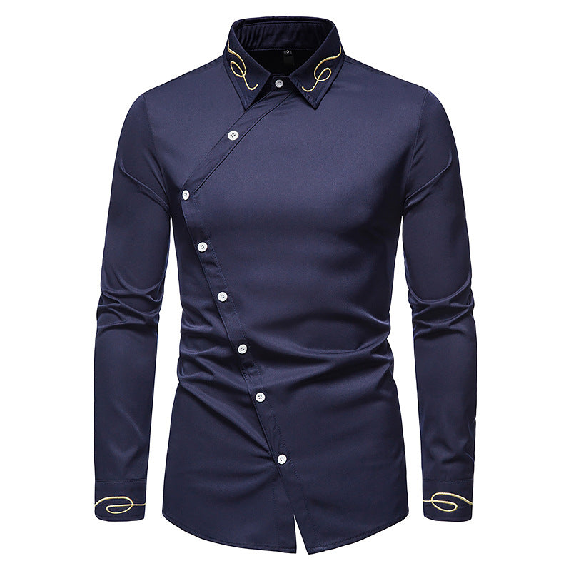 Men's Western Embroidered Shirt - Asymmetric Long Sleeve Cowboy Shirt