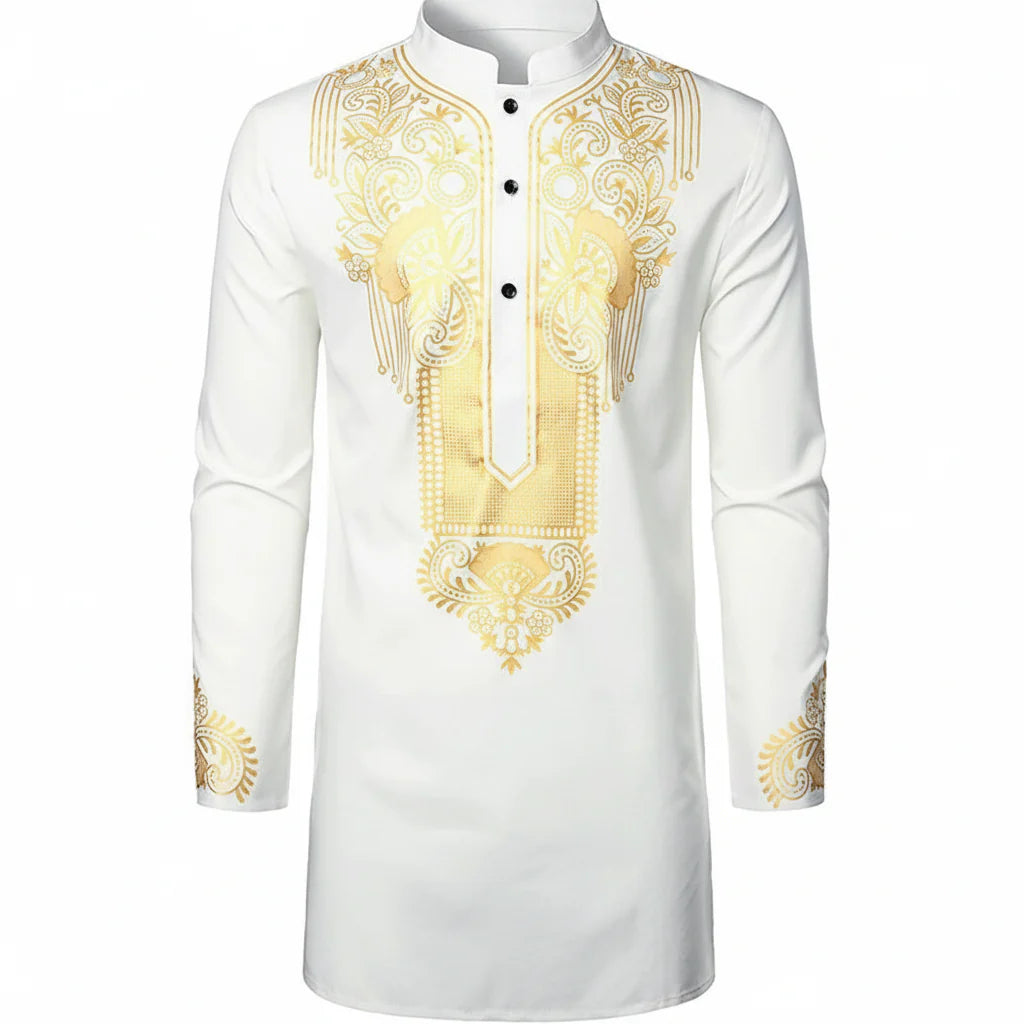 Men's African Totem Print Shirt - Long Sleeve Ethnic Pattern by Global Dress Shirts