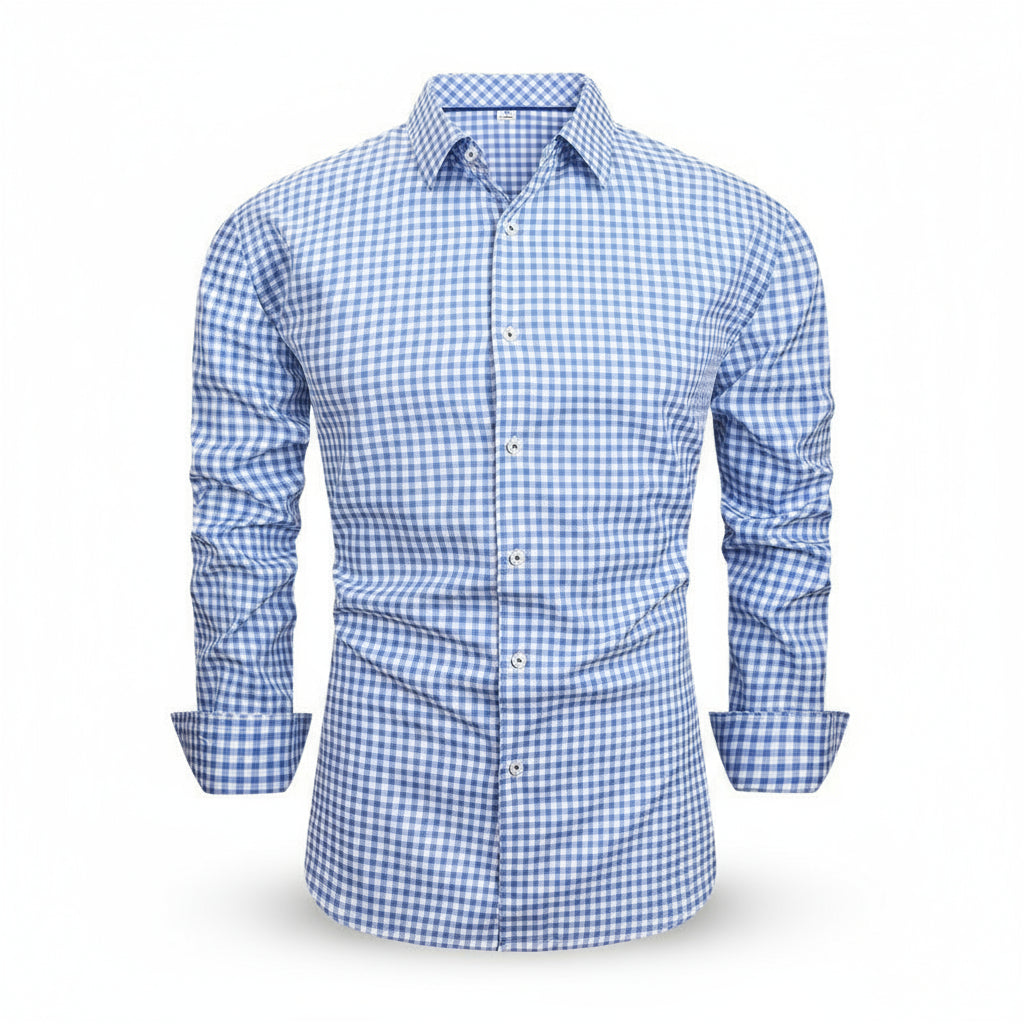 Men's Stretch Plaid Dress Shirt - Iron-Free Long Sleeve Business Casual