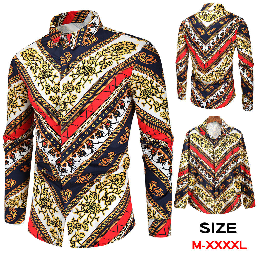 Men's 3D Digital Print Shirt - Long Sleeve Fashion Plus Size