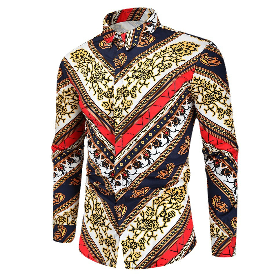 Men's 3D Digital Print Shirt - Long Sleeve Fashion Plus Size
