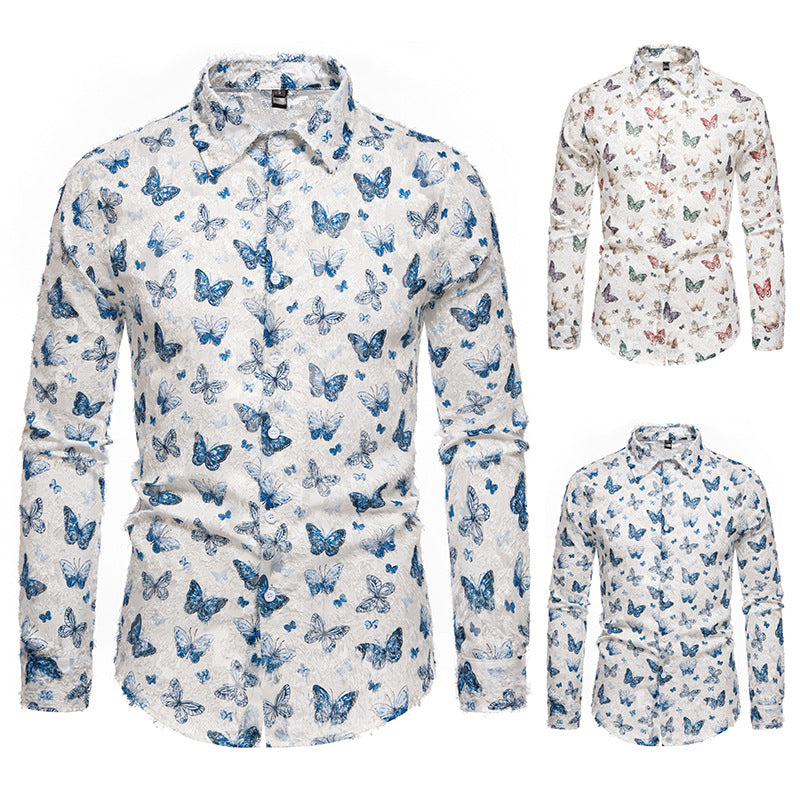 Men's Butterfly Tassel Design Shirt - Long Sleeve Loose Fit
