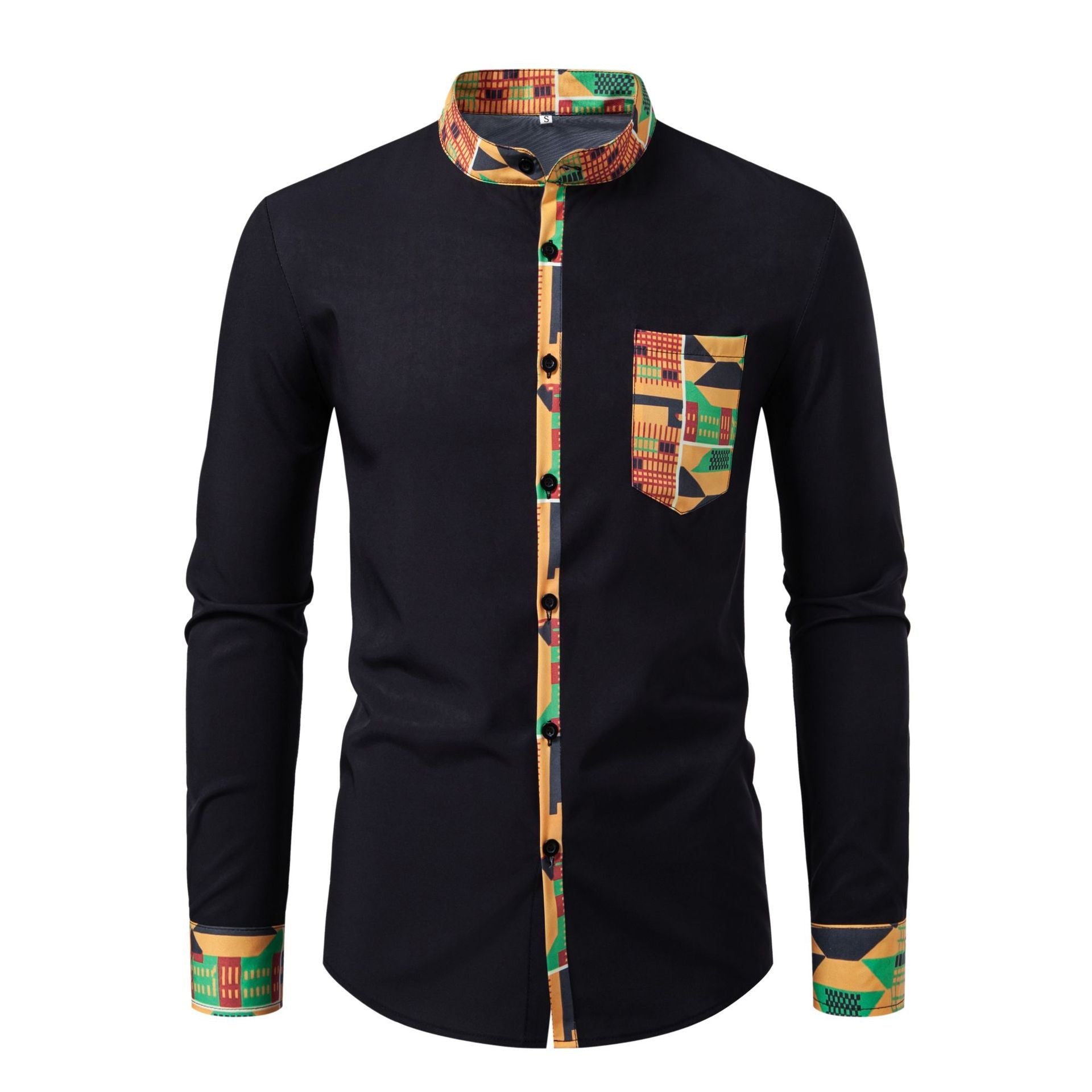 Men's Digital Print Mandarin Collar Shirt - Long Sleeve Casual Cardigan