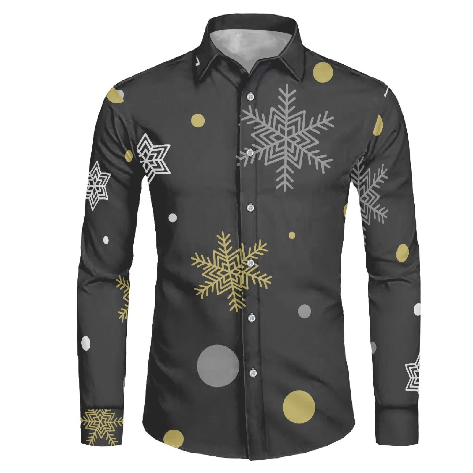 Men's Snowflake 3D Print Shirt - Long Sleeve Lapel Collar Plus Size