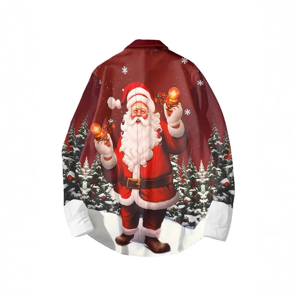 Men's Christmas 3D Digital Print Shirt - Long Sleeve Holiday Casual Shirt