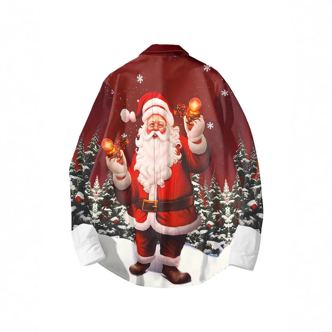Men's Christmas 3D Digital Print Shirt - Long Sleeve Holiday Casual Shirt