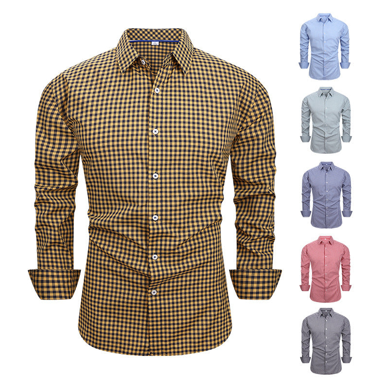 Men's Stretch Plaid Dress Shirt - Iron-Free Long Sleeve Business Casual