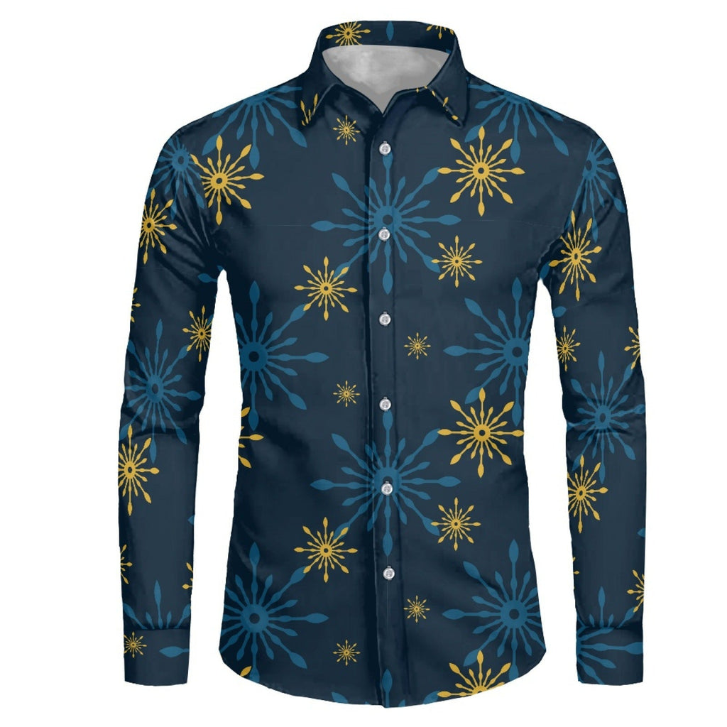 Men's Snowflake 3D Print Shirt - Long Sleeve Lapel Collar Plus Size