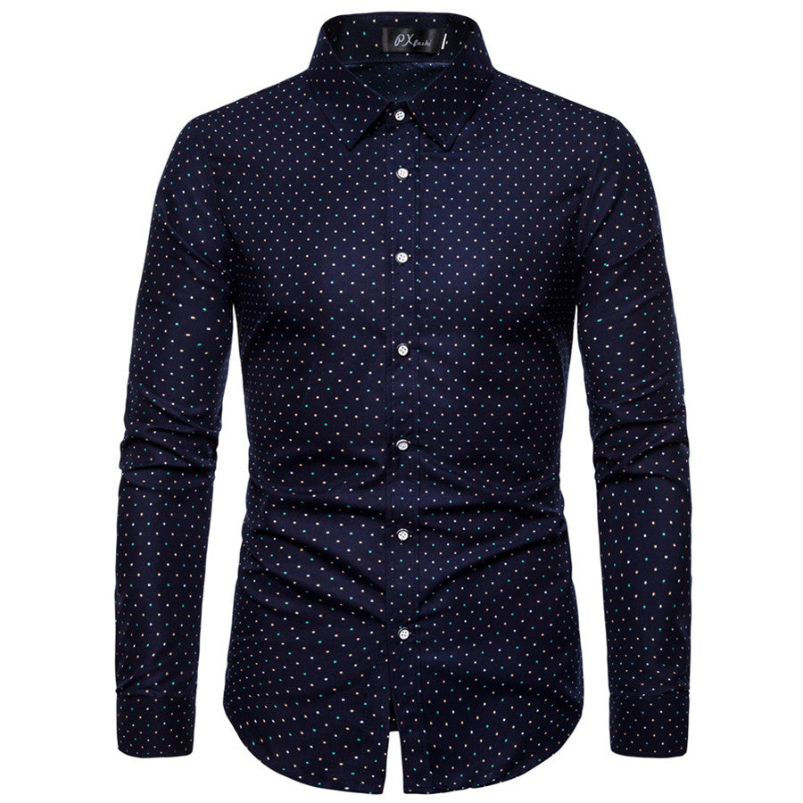 Men's Floral Print Shirt - Long Sleeve Korean Style Plus Size