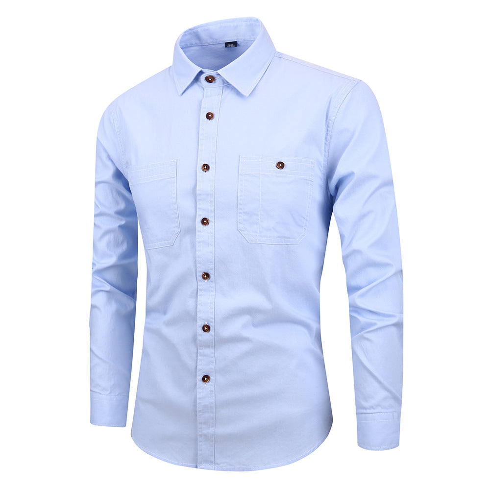 Men's Denim Long Sleeve Shirt - Wrinkle-Free Cotton Casual Button Down
