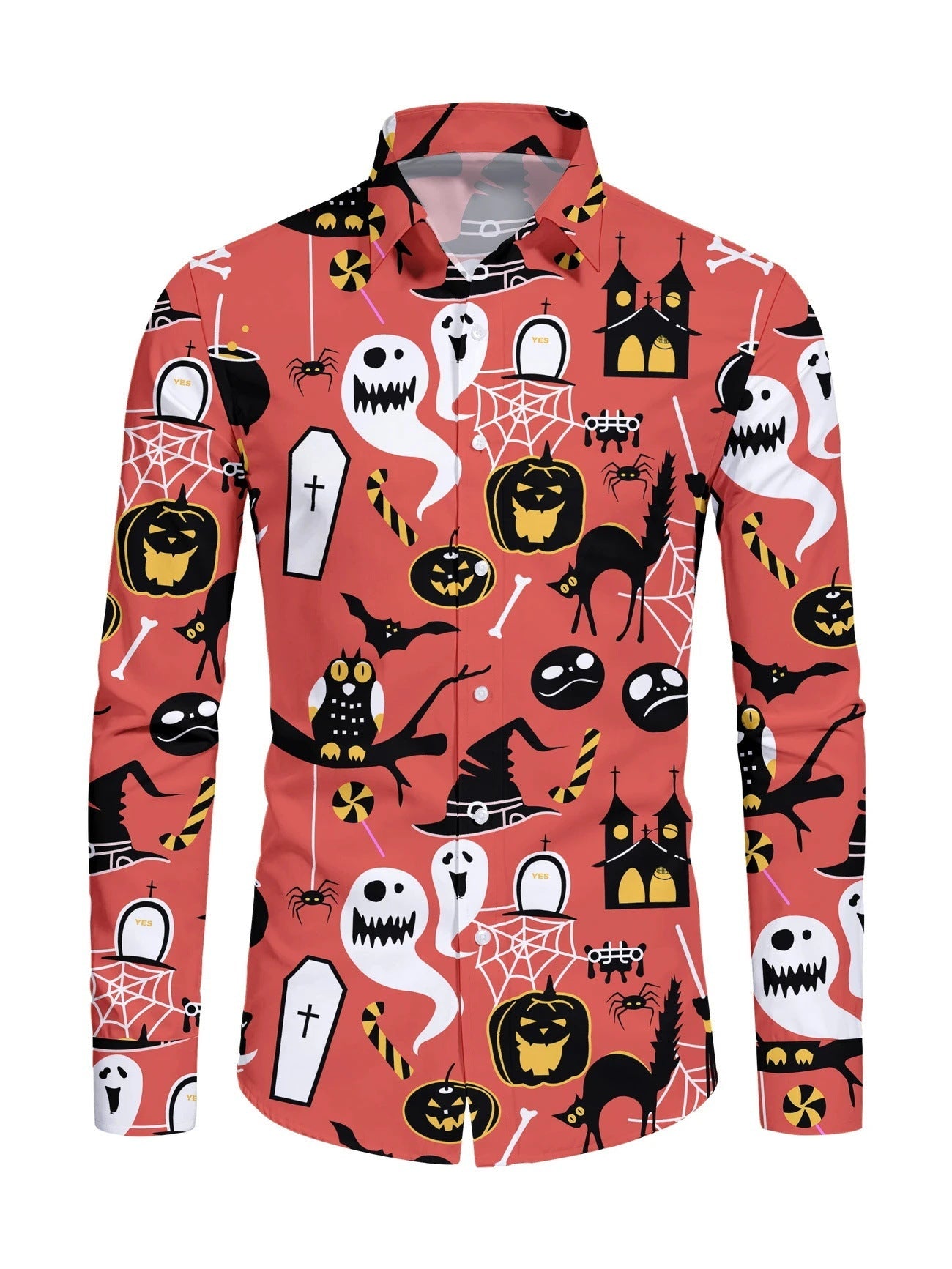 Men's Casual Lapel Collar Shirt - Long Sleeve Resort Style Shirt