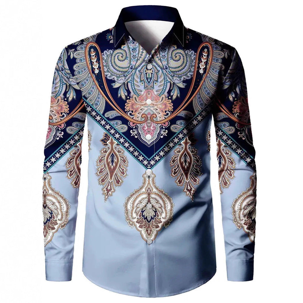 Men's Color Block Print Shirt - Long Sleeve Casual Shirt 2025