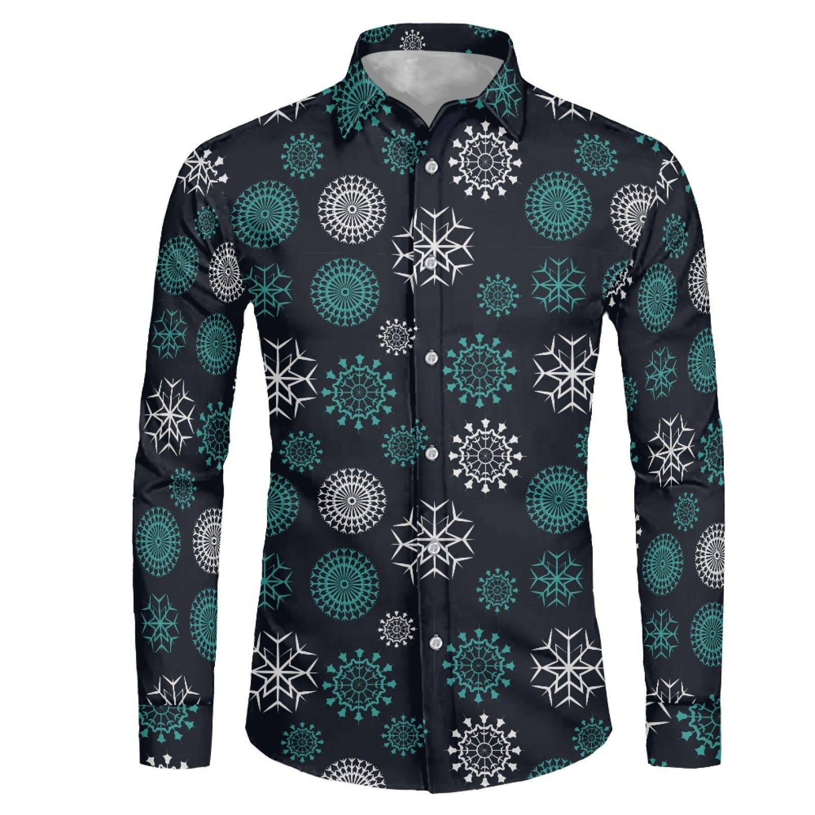 Men's Snowflake 3D Print Shirt - Long Sleeve Lapel Collar Plus Size