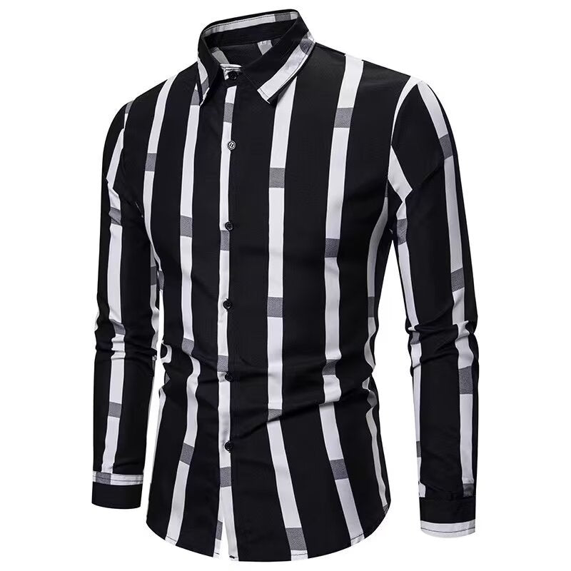 Men's Slim Fit Print Shirt - Long Sleeve Fashion Casual Shirt