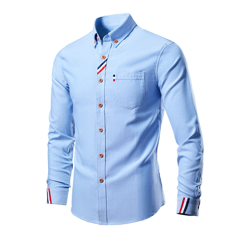 Men's Color Block Contrast Shirt - Slim Fit Long Sleeve Korean Style