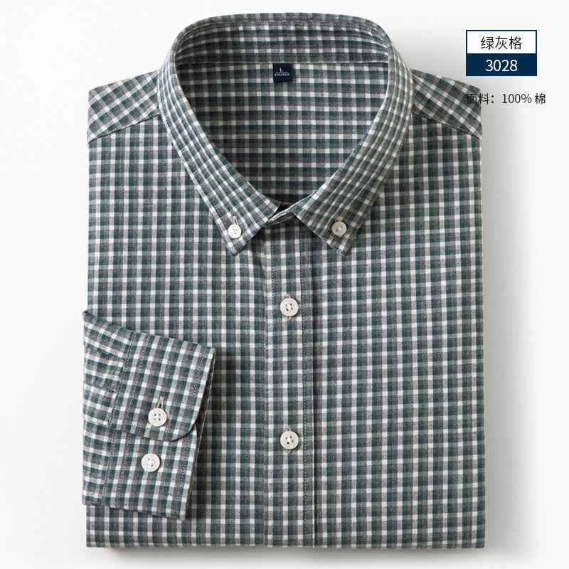Men's Premium Cotton Brushed Plaid Shirt - Wrinkle-Free Long Sleeve