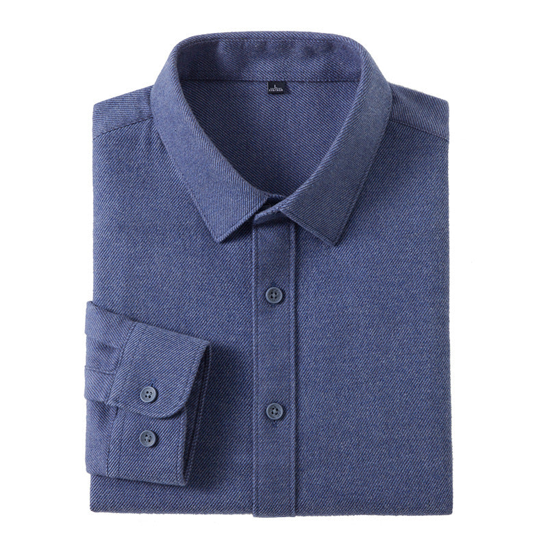Wool Warm Men's Long Sleeve Shirt | Spring Autumn Business Casual Middle-Aged Commuter Dress Shirt