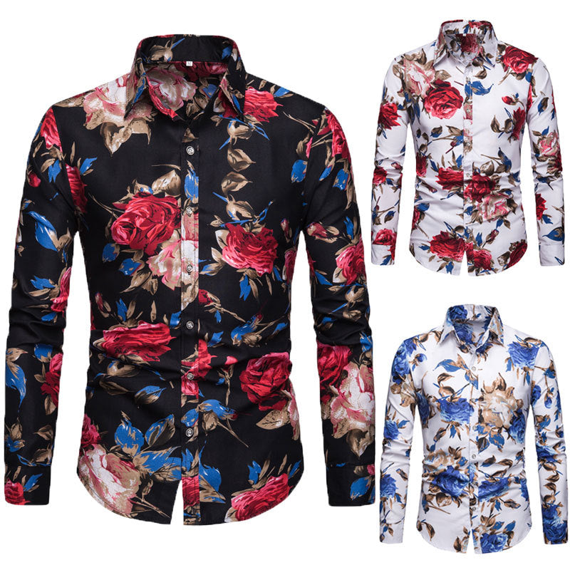 Men's Floral Print Shirt - Slim Fit Long Sleeve British Style Plus Size