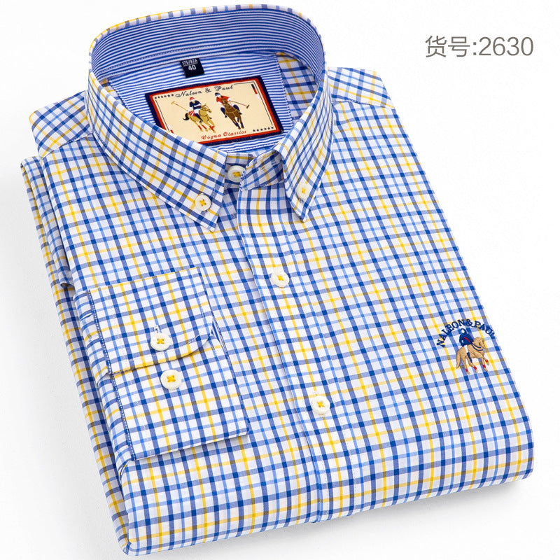 Men's Cotton Plaid Long Sleeve Casual Shirt - Spring Fall Button Down