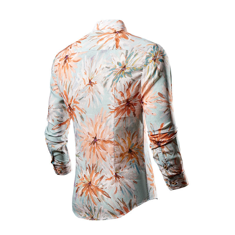 Men's Colorful Floral Print Shirt - Long Sleeve Casual Plus Size