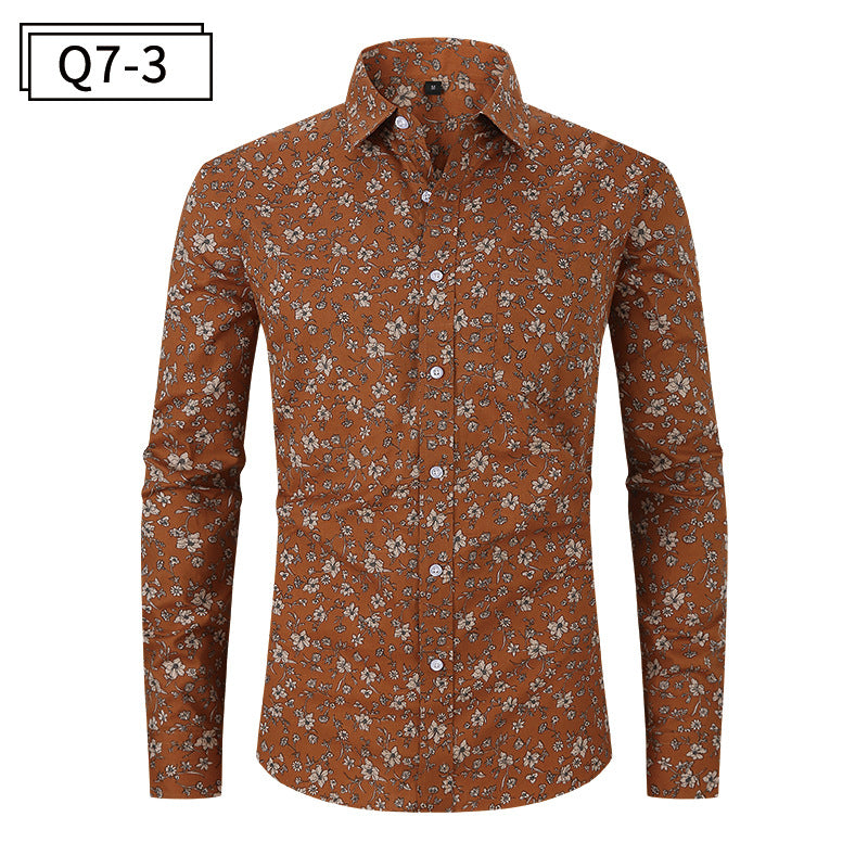 Men's Print Lapel Collar Shirt - Long Sleeve Relaxed Fit Casual Shirt